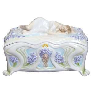  6.25 inch Slumbering Maiden on Porcelain Trinket Box 