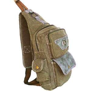  Military Inspired Canvas Backpack Sling Bag Khaki Green 