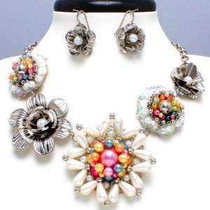  Flamboyant Multi Tonal Beaded Necklace w/ matching 