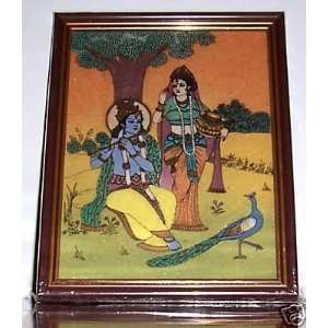  Radha Krishna & Peacock, Elegant Painting made with Gem 