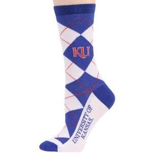  Kansas Jayhawks Ladies White Royal Blue Argyle Socks 