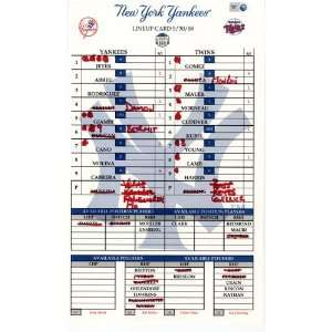  Yankees at Twins 5 30 2008 Game Used Lineup Card 