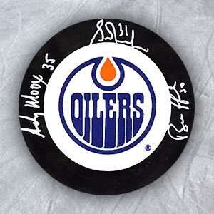   FUHR & STEVE SMITH SIGNED Oilers Own Goal PUCK: Sports & Outdoors