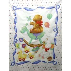  Heart Rocking Horse Baby Quilt Crib Fabric Panel BP 6 