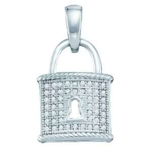 10K White Gold Square Pad Lock Pendant in Mind Blowing Sparkling White 