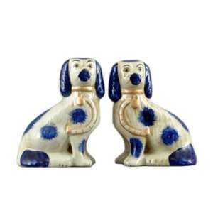  Staffordshire Style Pair of Blue Dogs Statue Sculpture 