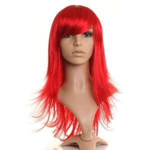 Long bright red layered flicked wig   flip tip ladies wig   cherry red 