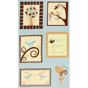  44 Wide Chirp! Birth Record Panel Spring Blue Fabric By 
