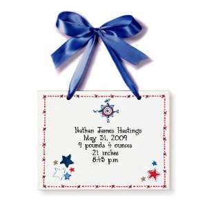  Birth Certificate Hand Painted Tile   Red White & Blue 