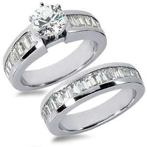  3.56 Carats Baguette Diamond Engagement Ring Set: Jewelry
