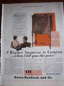1929  Roebuck and Co SILVERTONE RADIO Color ad  