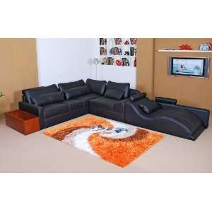  Enrico Black Leather Sectional Sofa Set   RSF