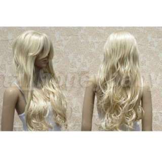 New Long Wavy Blonde White Lady Fashion Loose Full Wig VOGUE Wigs+fre 