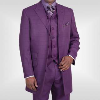   piece 4 Button Fancy Polyester Suit with Vest Plum Color 9515  