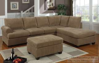 Modern Tan Corduroy Fabric Sectional Sofa Couch Set 136  