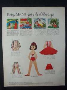   Original 1958 Betsy McCall Goes To Childrens Zoo Paper Doll 2 Outfits