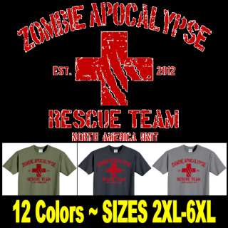 ZOMBIE APOCALYPSE 2012 Rescue Team T shirt Funny Horror Sizes 2XL 6XL 