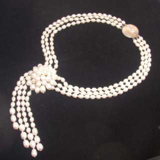 Beads natural white freshwater pearls and wired flower