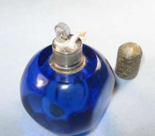 Vintage 40s Blue Glass & Brass Table Lighter  