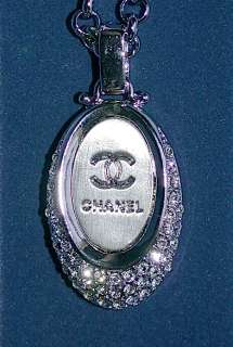 Auth CHANEL Monogram Silver Swarovski Crystal Necklace  