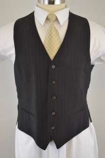 Vintage MOD Mens Black Pinstripe Wool 2 Button 3 Piece Vest Suit (40R 