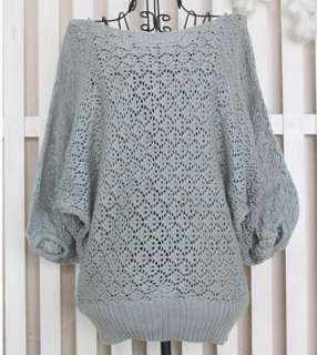 Hollow Batwing Dolman Knit Knitting Coat Out Boat Neck Sweater Top 