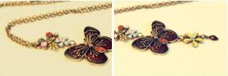 1pcs Enamel Butterfly over Flowers Vintage Necklace Coat Chain X79 