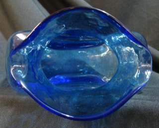 Blenko Art Glass Cobalt Water Bottle Double Spout Vase Pitcher 384 