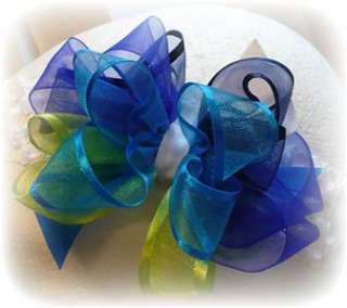 ROYAL BLUE LIME GREEN TURQUOISE BLUE NAVY BLUE GIRLS HAIR BOWS OUTFIT 