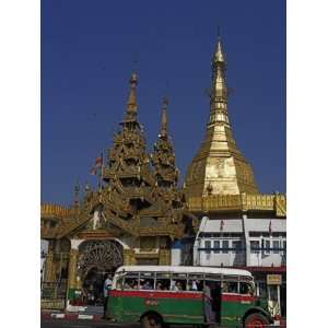 Public Bus Drives Past Sule Pagoda, Yangon (Rangoon), Myanmar (Burma 