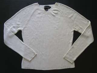 PETERMAN SWEATER SILK BISQUE V NECK LONG SLEEVES LARGE  