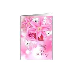  57th birthday, pink, lily, rose, bouquet, daisy Card: Toys 