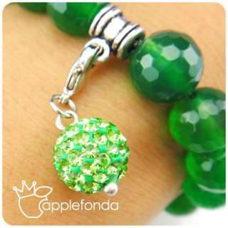 Z80 Green Agate Strech bracelet with Crystal Disco ball Beads 10 mm 