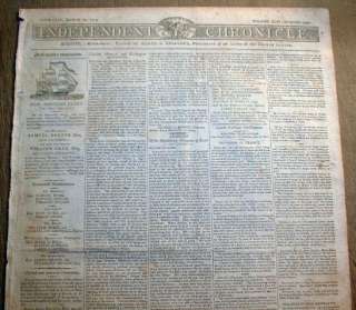 1814 newspaper w WAR of 1812 news & ENGRAVING of a US NAVY WARSHIP on 