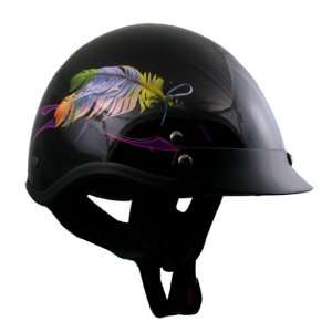  Outlaw Gloss Black with Floating Feather Half Helmet   XL 
