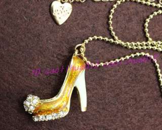 Betsey Johnson Gold Crystal shoes Long Necklaces Earring  