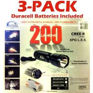   200 Lumens High Intensity CREE XPG L.E.D. Tactical Flashlight, 3 Pack
