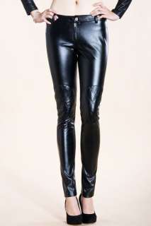 Black Stretch Faux Leather Skinny Pants US Sz 8 W1379  