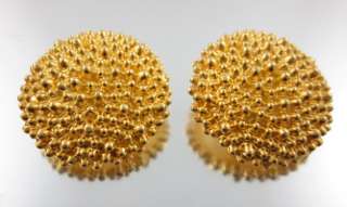 NATORI Vntg Gold Tone Granulated Disc Clip Earrings  
