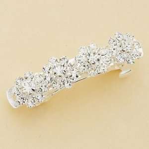 Hair Barrette: Silver Floral Pattern Hair Barrette with Clear Crystal 