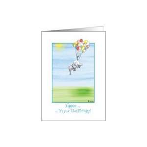  72nd Birthday, cute Elephant flying with balloons! Card 