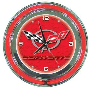  Corvette C5 Neon Clock   14 inch Diameter   Red