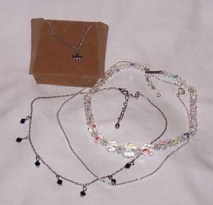   LOT AB CRYSTAL BLK AB STERLING DOVE SILVER TONE YOUNG GIRL NECKLACES