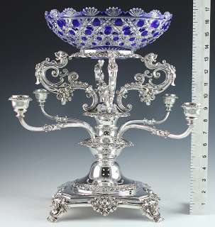EXCEPTIONAL 1840s FRENCH STERLING & GLASS CENTERPIECE  