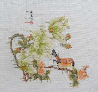 New~Finished Completed Cross Stitch   Peach blossom Bird  