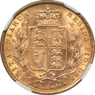 Great Britain 1872 Victoria Gold Sovereign Shield NGC MS 63  