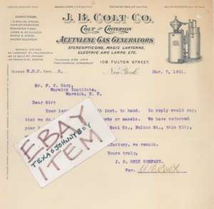 1901 J B COLT ACETYLENE GAS GENERATOR GOODYEAR FISKE  