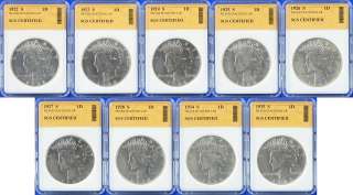 FULL SET OF 1921 1935 P D S AUTHENTIC SILVER PEACE DOLLARS  