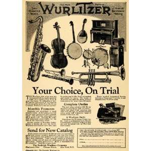  1921 Ad Wurlitzer Musical Instrument Drum Guitar Cello 