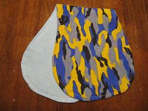 Blue Yellow Black and Gray Camo with blue back Handmade Burp Cloth 